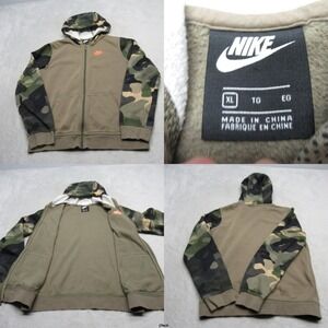 Nike Hoodie Boys XL Green Camo Club Fleece Full Zip‎ Pockets Sweatshirt Outwear